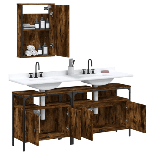 vidaXL 3 pcs conjunto de móveis WC madeira processada carvalho fumado vidaXL 3 pcs conjunto de móveis WC madeira processada carvalho fumado