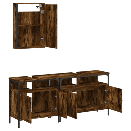 vidaXL 3 pcs conjunto de móveis WC madeira processada carvalho fumado vidaXL 3 pcs conjunto de móveis WC madeira processada carvalho fumado