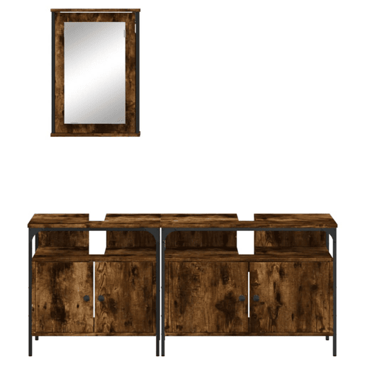 vidaXL 3 pcs conjunto de móveis WC madeira processada carvalho fumado vidaXL 3 pcs conjunto de móveis WC madeira processada carvalho fumado