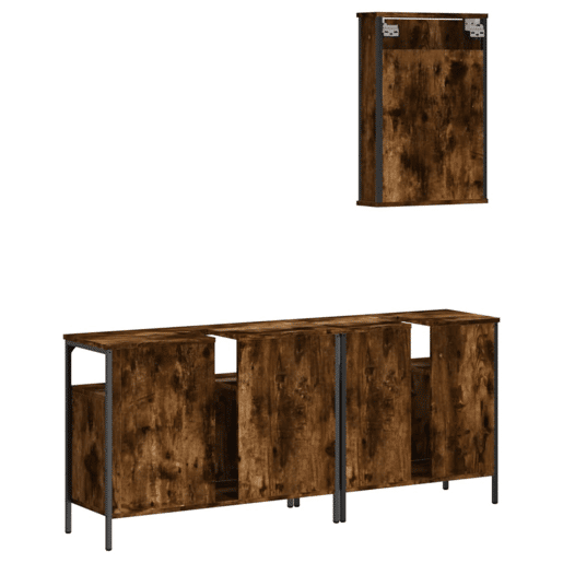 vidaXL 3 pcs conjunto de móveis WC madeira processada carvalho fumado vidaXL 3 pcs conjunto de móveis WC madeira processada carvalho fumado
