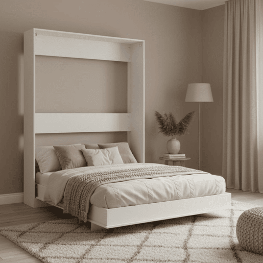 Cama dobrável vertical branca 135x200cm