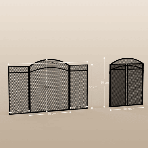 HOMCOM Frente para Lareira de 3 Painéis Protetor de Lareira Dobrável com Estrutura de Metal 96x60 cm Preto