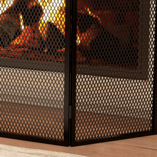 HOMCOM Frente para Lareira de 3 Painéis Protetor de Lareira Dobrável com Estrutura de Metal 96x60 cm Preto