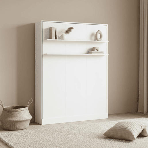 Cama dobrável vertical com colchão branco 135x200cm