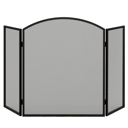 HOMCOM Frente para Lareira de 3 Painéis Protetor para Lareira Dobrável com Estrutura de Aço 96x62 cm Preto