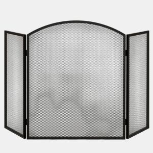HOMCOM Frente para Lareira de 3 Painéis Protetor para Lareira Dobrável com Estrutura de Aço 96x62 cm Preto