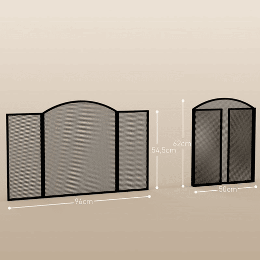 HOMCOM Frente para Lareira de 3 Painéis Protetor para Lareira Dobrável com Estrutura de Aço 96x62 cm Preto