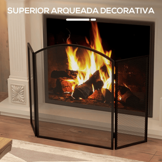 HOMCOM Frente para Lareira de 3 Painéis Protetor para Lareira Dobrável com Estrutura de Aço 96x62 cm Preto