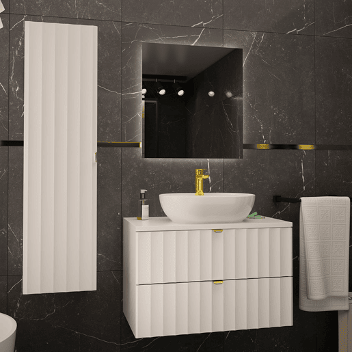 Conjunto móvel lavatório individual 80cm e coluna Lexa Branco Conjunto móvel lavatório individual 80cm e coluna Lexa Branco
