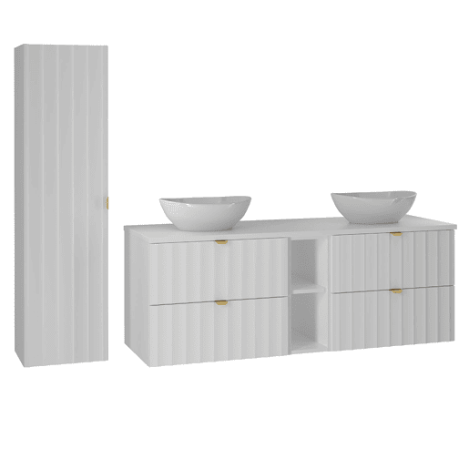 Móvel de lavatório duplo 140cm com 2 nichos e coluna Lexa Branco