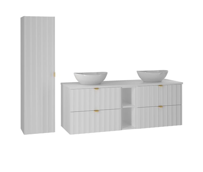 Conjunto de muebles con doble lavabo 140cm 2 compartimientos y columna lexa blanco