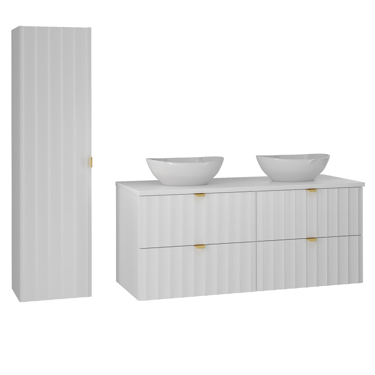 Conjunto de muebles con doble lavabo 120cm y columna lexa blanco
