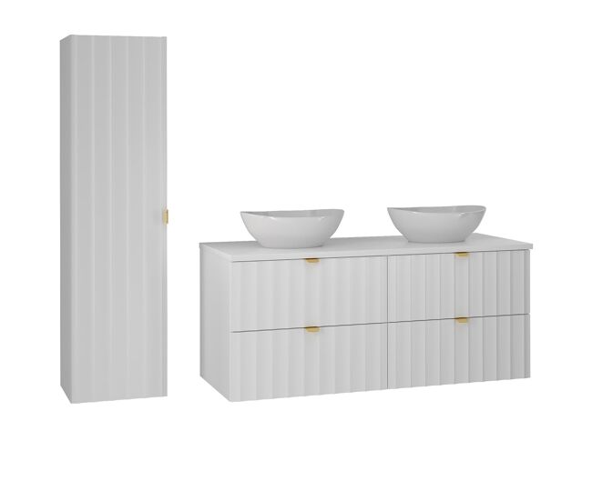 Conjunto de muebles con doble lavabo 120cm y columna lexa blanco