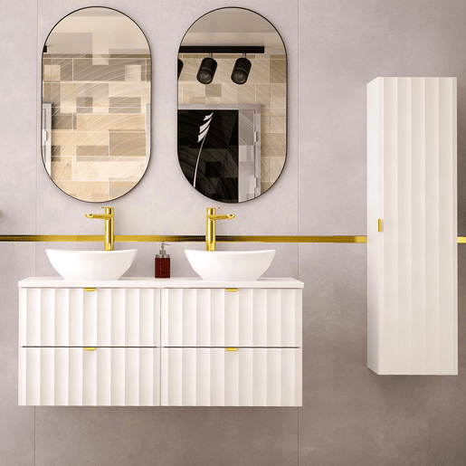 Conjunto móvel lavatório duplo 120cm e coluna Lexa Branco