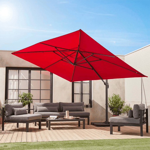 3x4m guarda-sol retangular, Wimereux, Vermelho, 380x259x286 cm