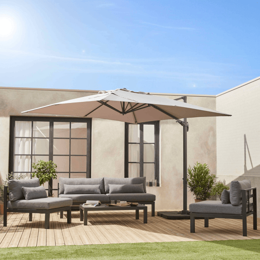 Guarda-sol deslocado quadrado 3x3m, Falgos, Beige, 298x298x260 cm