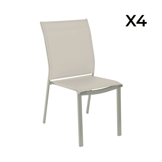 Cadeira de jardim empilhável em alumínio e textileno, set de 4, Cleveland, Savane, 64.5x45.5x89.5 cm