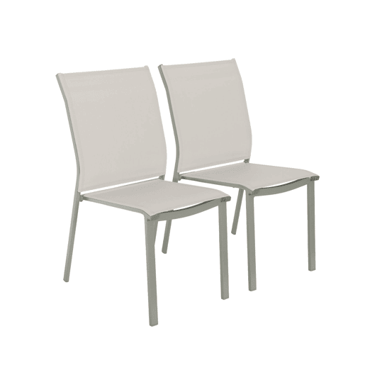 Cadeira de jardim empilháveis de alumínio e texilene, set de 2, Cleveland, Verde caqui, 64.5x45.5x89.5 cm