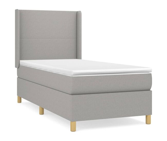 Cama box spring con colchón tela gris claro 100x200 cm diseño plano