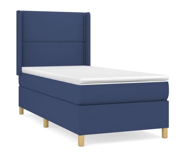 Cama box spring con colchón tela azul 100x200 cm liso con clavos
