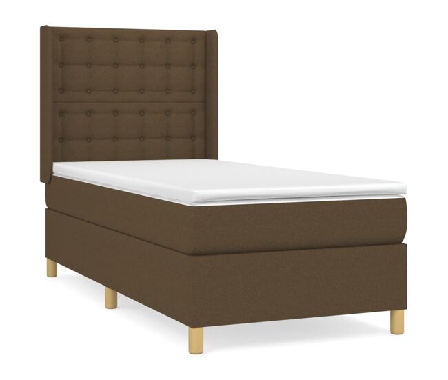 Cama box spring con colchón tela marrón oscuro 80x200 cm botones