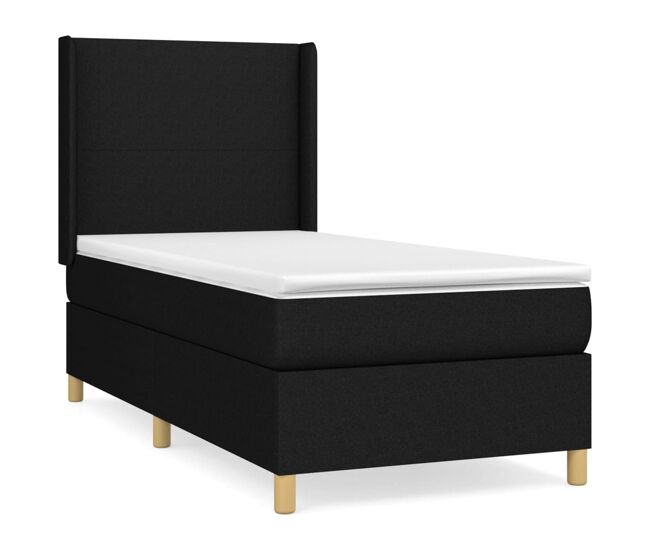 Cama box spring con colchón tela negro 80x200 cm diseño plano
