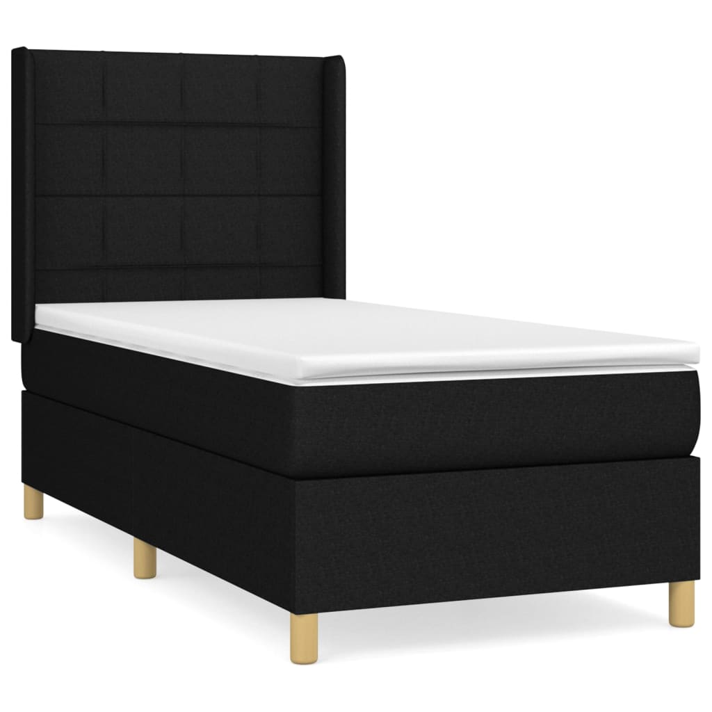 Cama box spring con colchón tela negro 80x200 cm bloques con cuadros