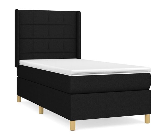 Cama box spring con colchón tela negro 80x200 cm bloques con cuadros