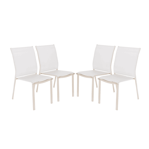 Cadeira de jardim empilhável em alumínio e textileno, set de 4, Cleveland, Beige, 64.5x45.5x89.5 cm