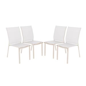 Cadeira de jardim empilhável em alumínio e textileno, set de 4, Cleveland, Beige, 64.5x45.5x89.5 cm