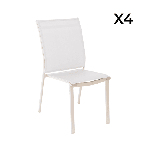Cadeira de jardim empilhável em alumínio e textileno, set de 4, Cleveland, Beige, 64.5x45.5x89.5 cm