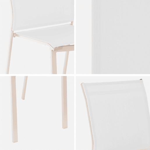 Cadeira de jardim empilhável em alumínio e textileno, set de 4, Cleveland, Beige, 64.5x45.5x89.5 cm