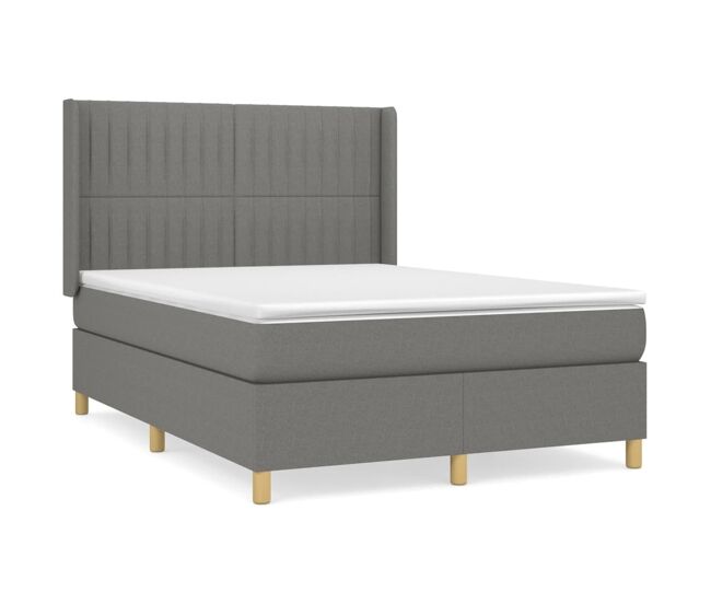 Cama box spring con colchón tela gris oscuro 140x190 cm rayas verticales