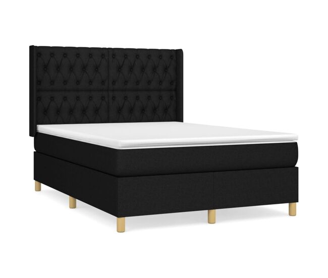 Cama box spring con colchón tela negro 140x190 cm diseño de botones