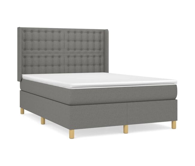 Cama box spring con colchón tela gris oscuro 140x190 cm botones