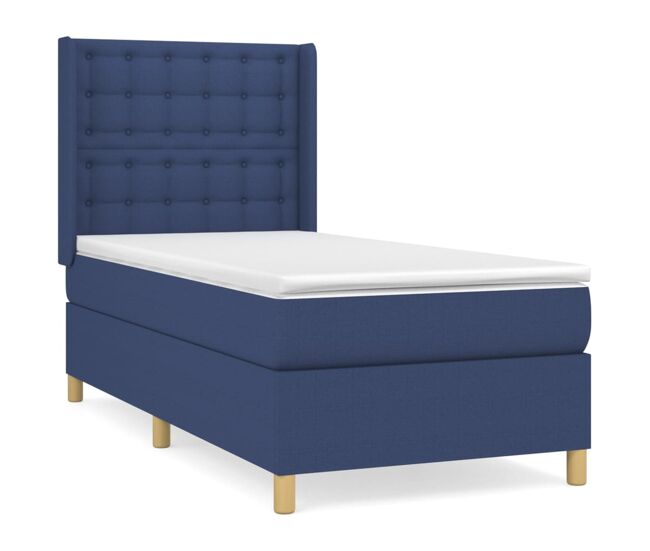 Cama box spring con colchón tela azul 80x200 cm botones