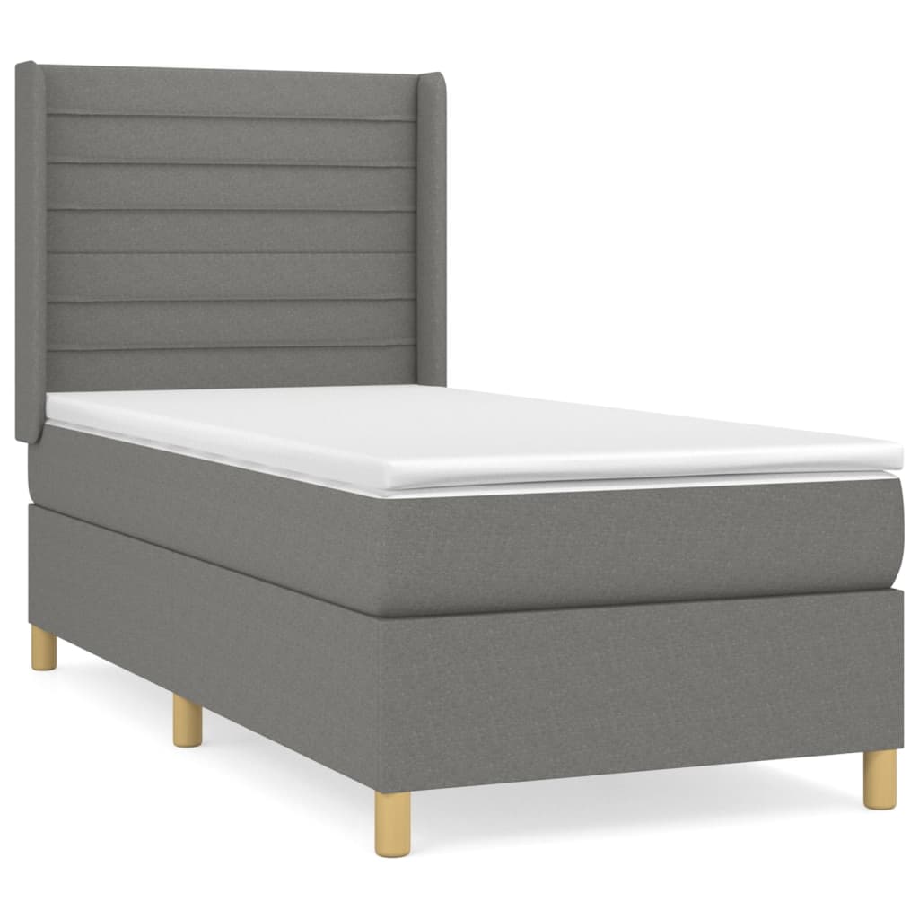 cama box spring con colchon tela gris oscuro 80x200 cm rayas horizontales