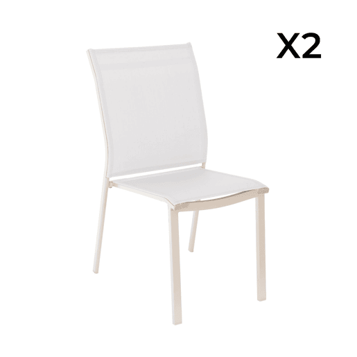 Cadeira de jardim empilháveis de alumínio e texilene, set de 2, Cleveland, Beige, 64.5x45.5x89.5 cm