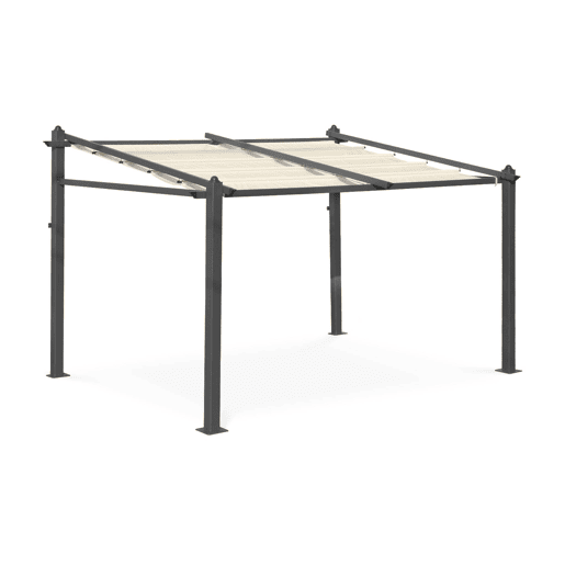 3x4m pérgola de alumínio de com cobertura deslizante, Murum, Cru, 355x290x251 cm