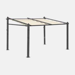 3x4m pérgola de alumínio de com cobertura deslizante, Murum, Cru, 355x290x251 cm