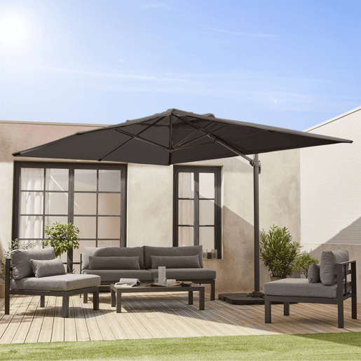 3x4m guarda-sol retangular, Wimereux, Cinza, 380x259x286 cm