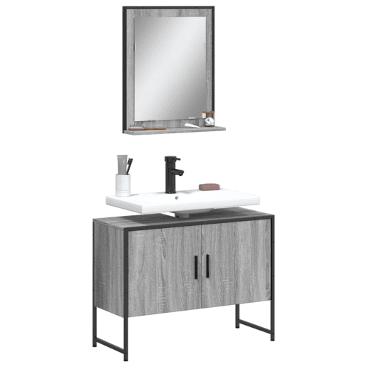 vidaXL 2 pcs conj. móveis casa de banho derivados madeira cinza sonoma