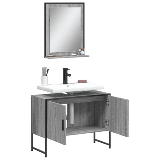 vidaXL 2 pcs conj. móveis casa de banho derivados madeira cinza sonoma