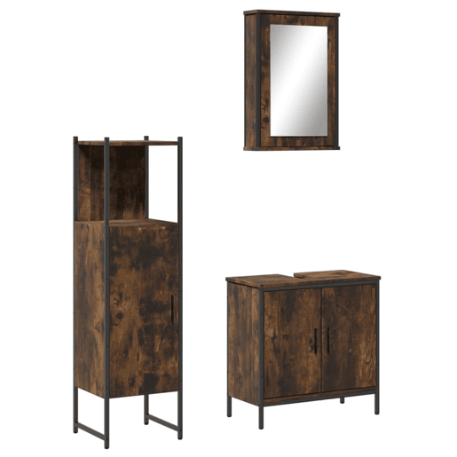 vidaXL 3 pcs conjunto de móveis WC madeira processada carvalho fumado