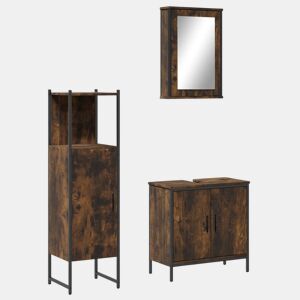 vidaXL 3 pcs conjunto de móveis WC madeira processada carvalho fumado