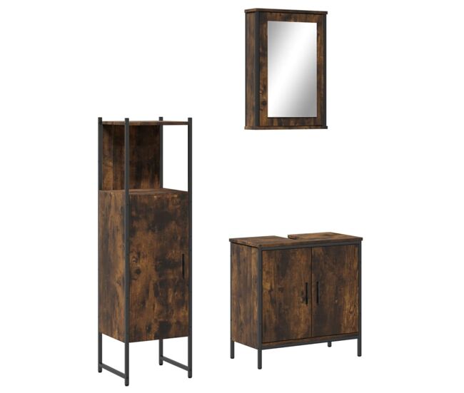 Vidaxl set de muebles baño 3 pzas madera contrachapada roble ahumado