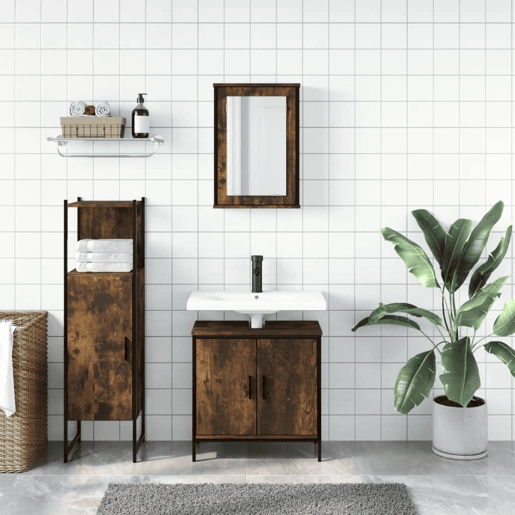 vidaXL 3 pcs conjunto de móveis WC madeira processada carvalho fumado
