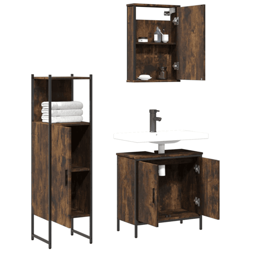 vidaXL 3 pcs conjunto de móveis WC madeira processada carvalho fumado