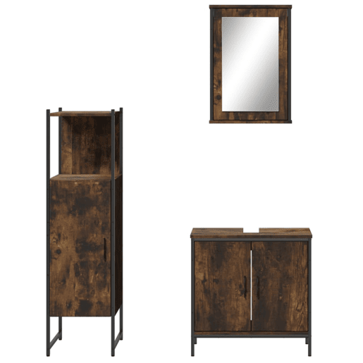 vidaXL 3 pcs conjunto de móveis WC madeira processada carvalho fumado