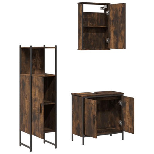 vidaXL 3 pcs conjunto de móveis WC madeira processada carvalho fumado